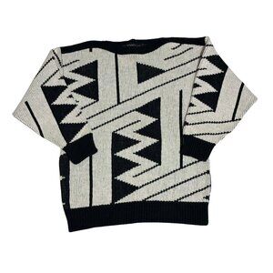 Vintage Abstract Graphic Knit Sweater GARLAND black and white MEDIUM